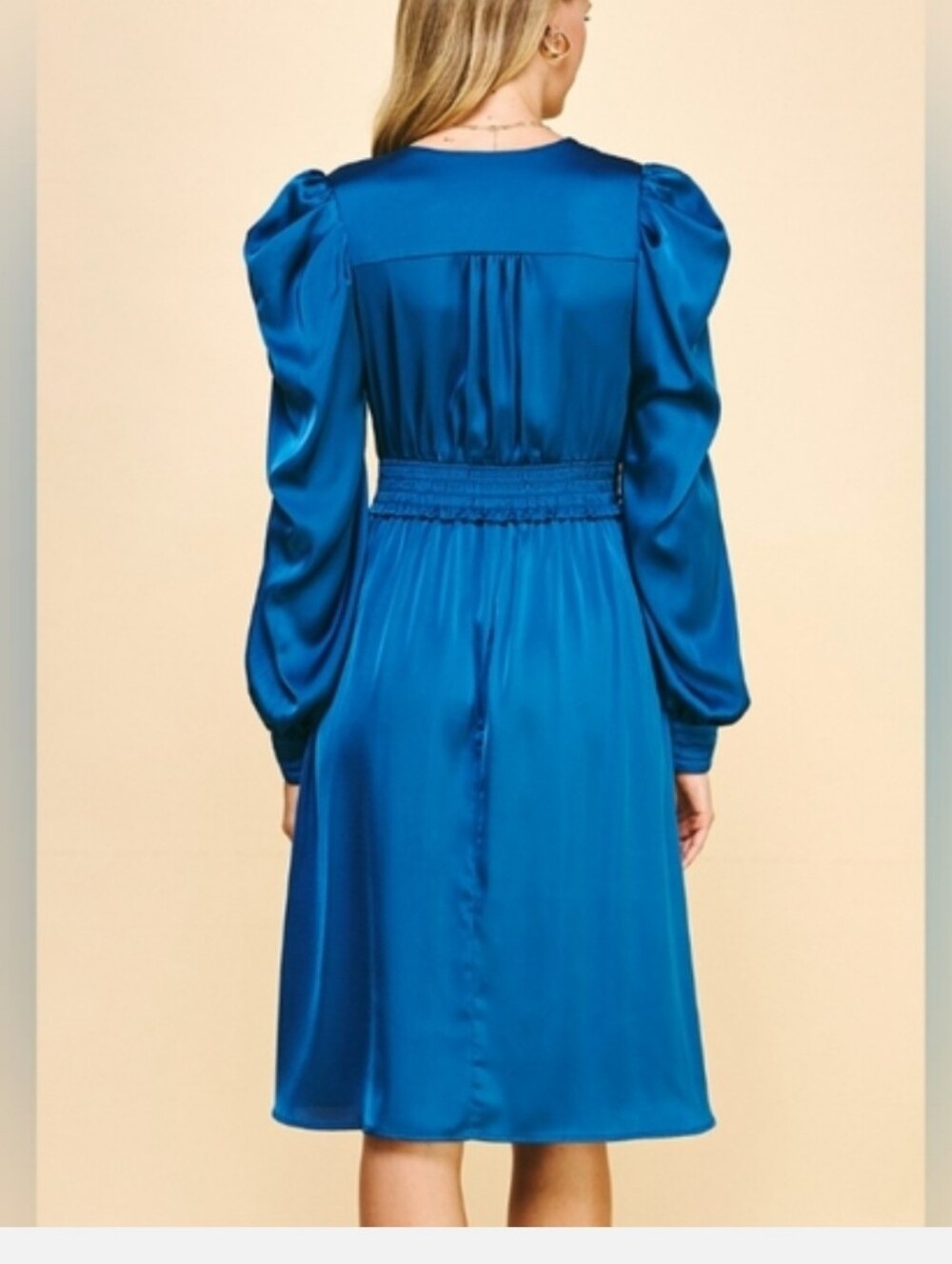 NWT Pinch Satin Blue Long Sleeve Turquoise Blue Dress Size Large - Picture 4 of 9